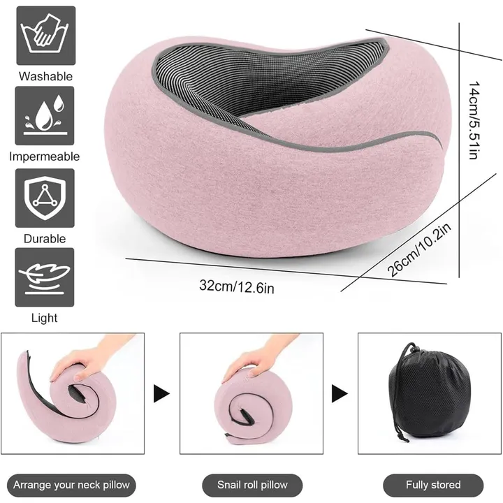 WEERSHUN memory foam travel neck pillow in Pink, 32 × 26 × 14 cm
